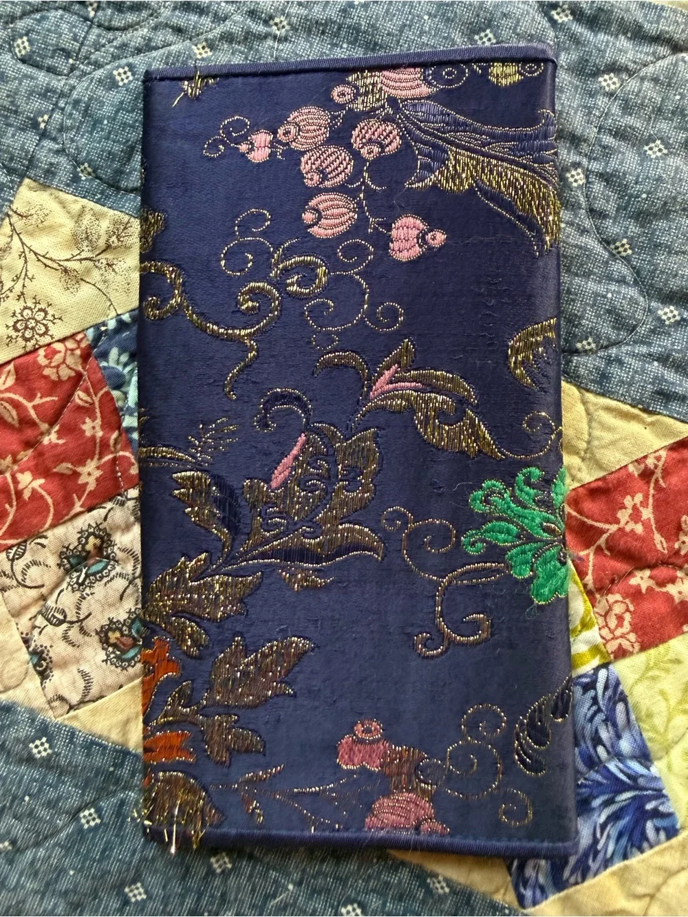 Vintage Brocade Clutch Wallet Travel Organizer Asian Floral Satin